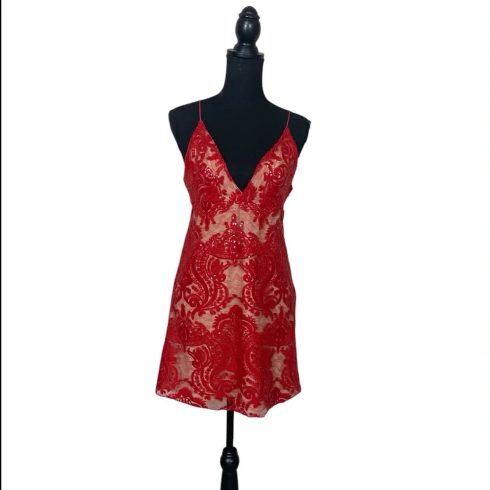 Free People “Night Shimmer” Red Mini Dress